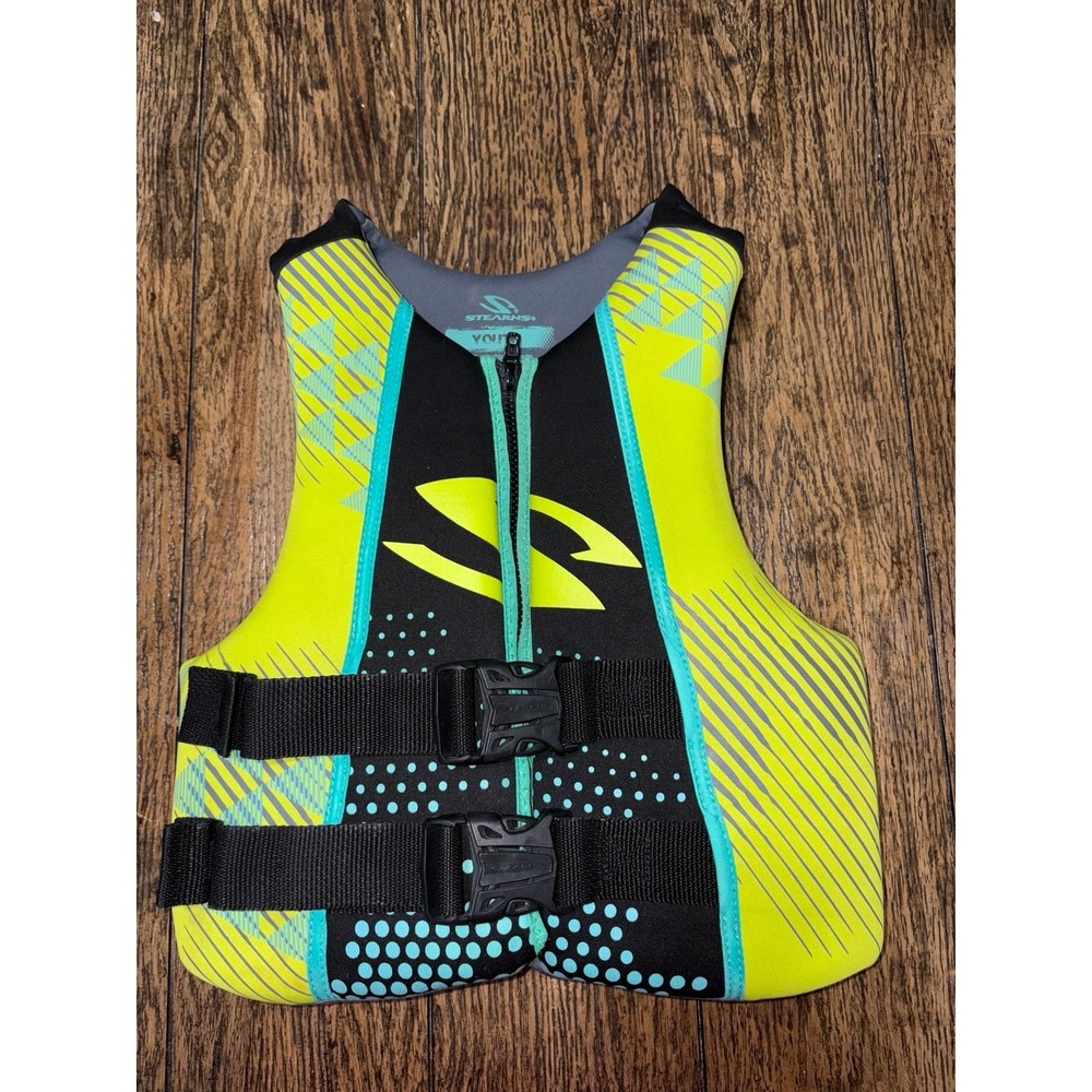 Youth Stearns Neon Yellow, Aqua, and Black Life Vest